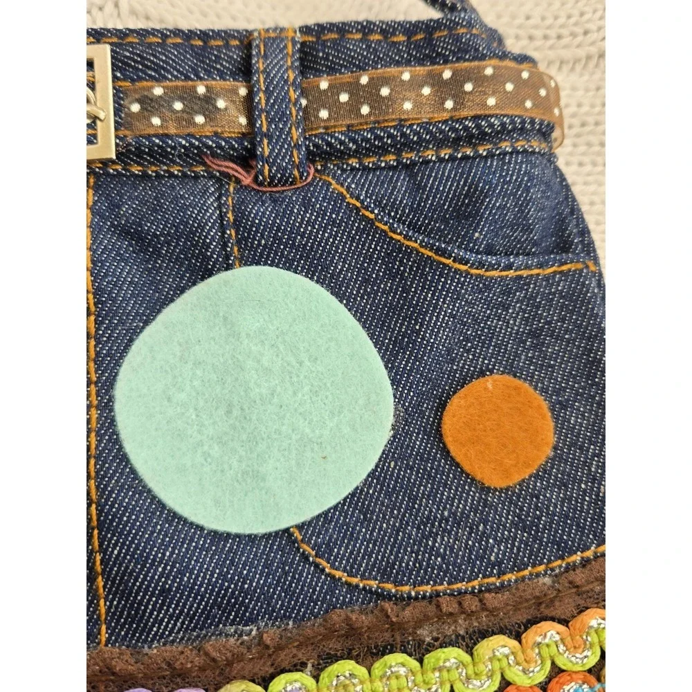 Denim Skirt Purse Child Size Adjustible Shoulder Strap Lace Bottom Zip Closure